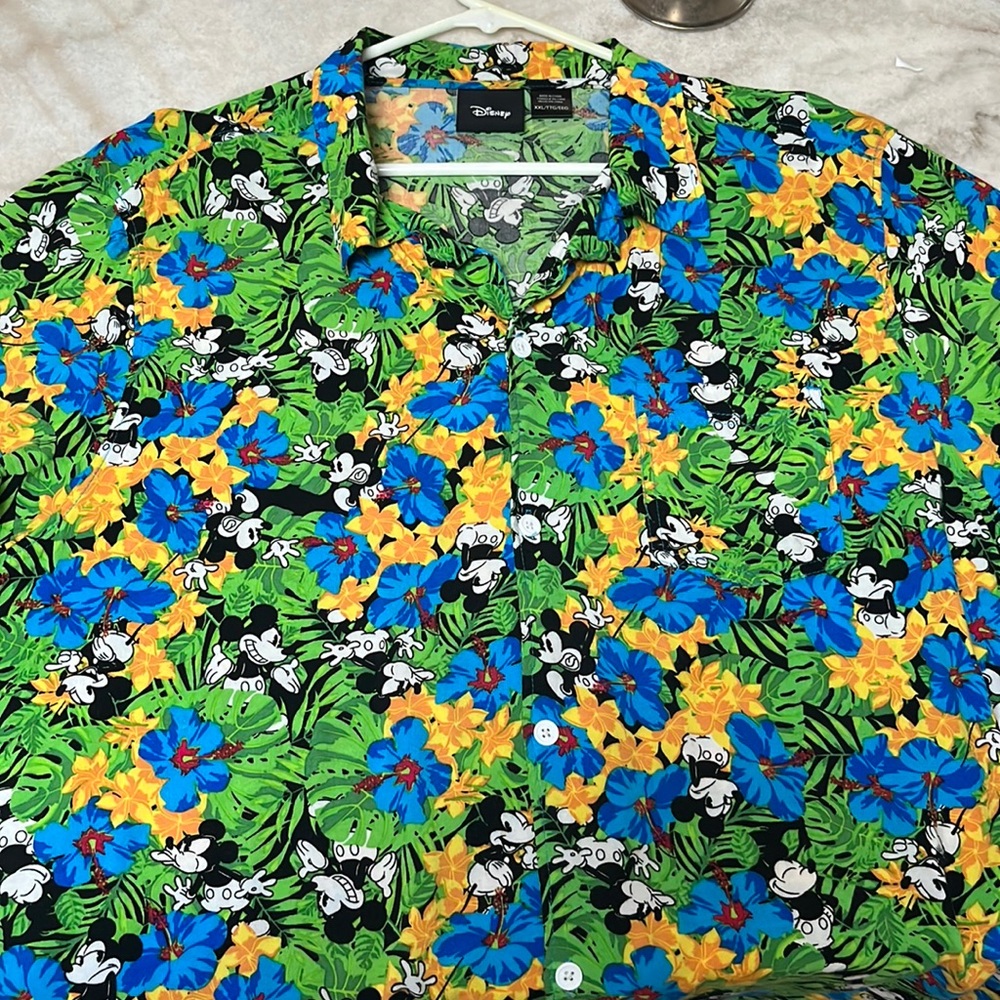 Mickey Mouse faces button down, super soft Hawaiian print